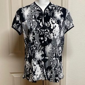 Dress Barn Tang Blouse Black White Floral Size M